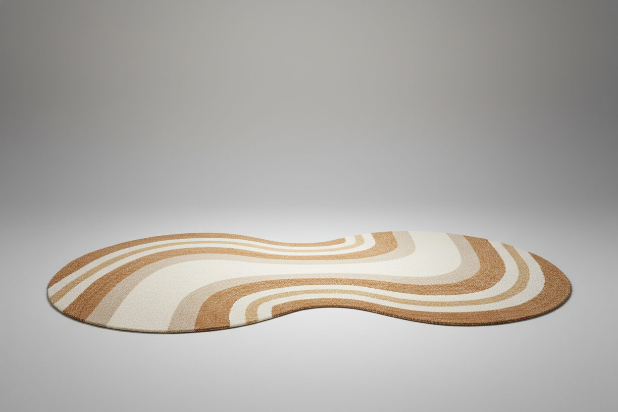 Wavy-patterned rug on a plain background