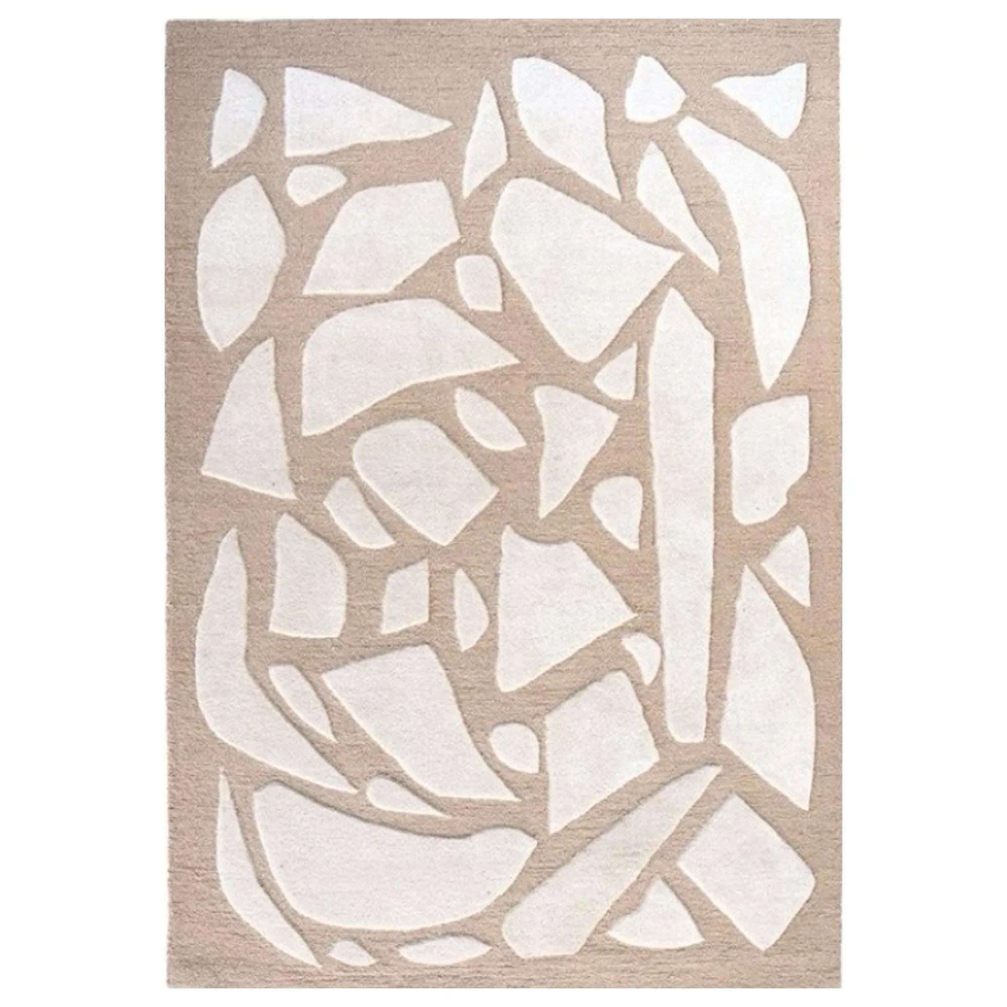 Cream Beige Abstract Hand Tufted Wool Blend Area Rug