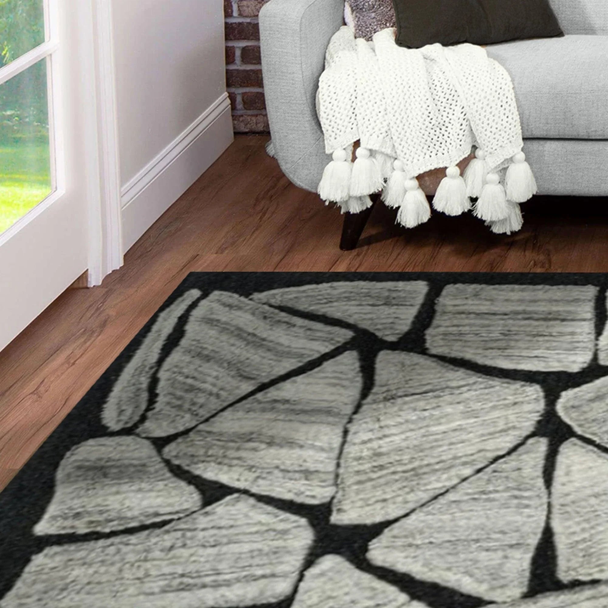 Gray Geometric Wool Silk Hand Tufted Carpet Rug for Living Spaces | F-HT-014 - Farookht