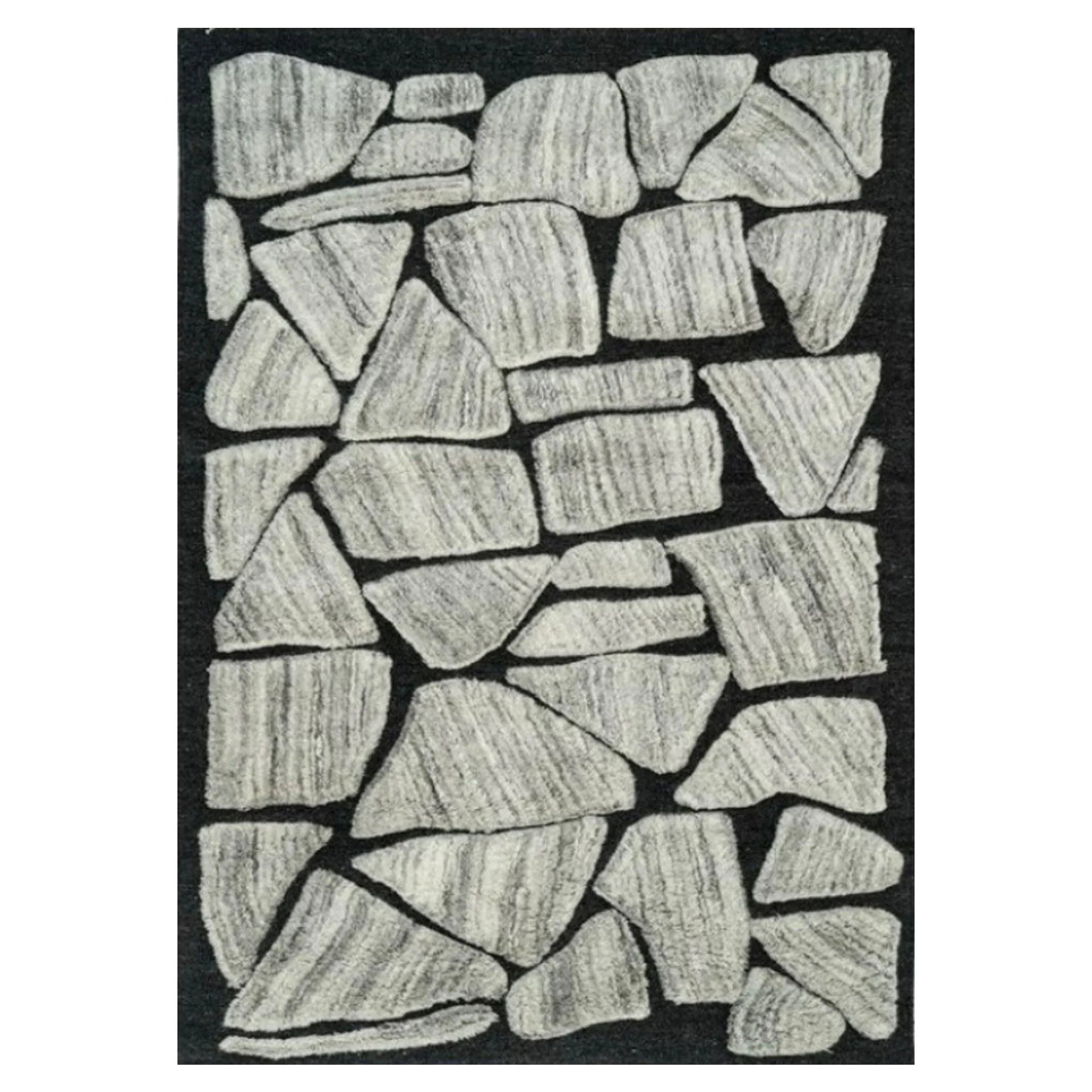 Gray Geometric Wool Silk Hand Tufted Carpet Rug for Living Spaces | F-HT-014 - Farookht