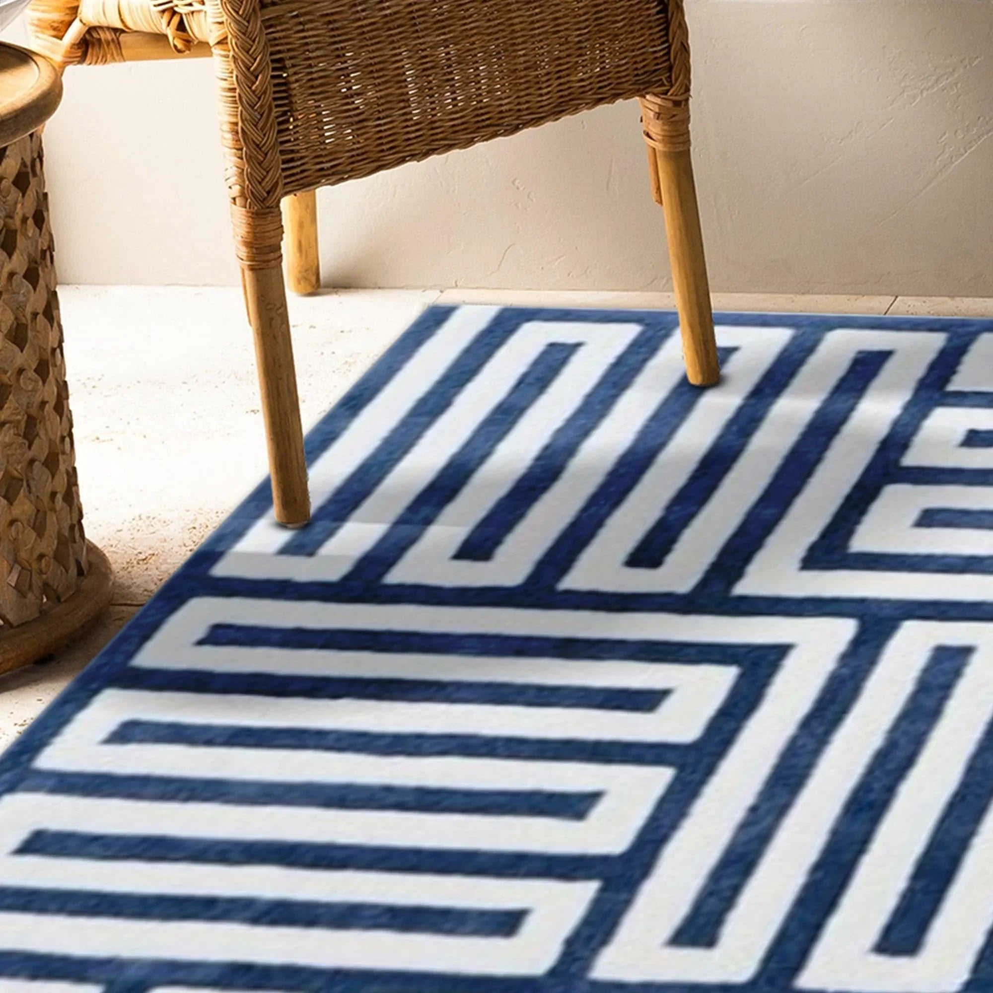 Navy Blue and White Hand Tufted | F-HT-016 - Farookht