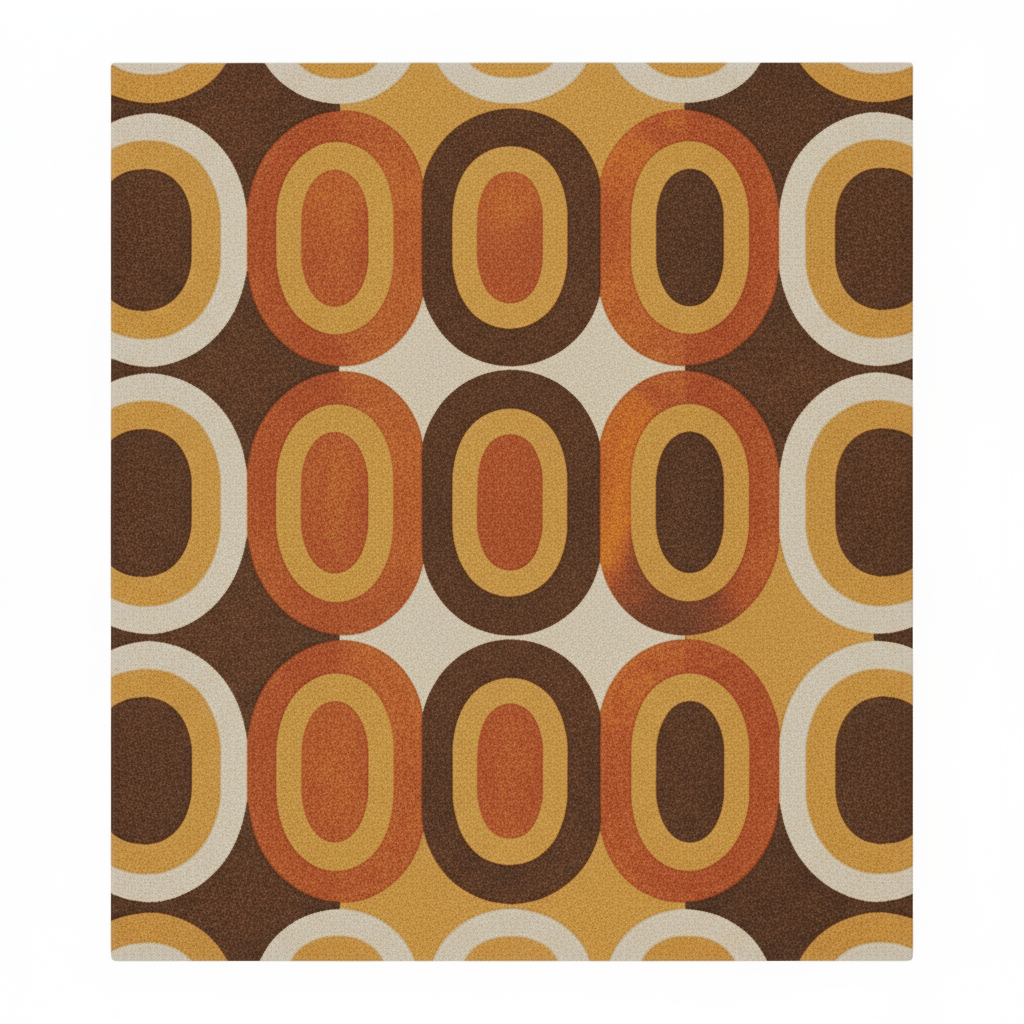 Retro Orange Brown Patterned Wool Blend Area Rug