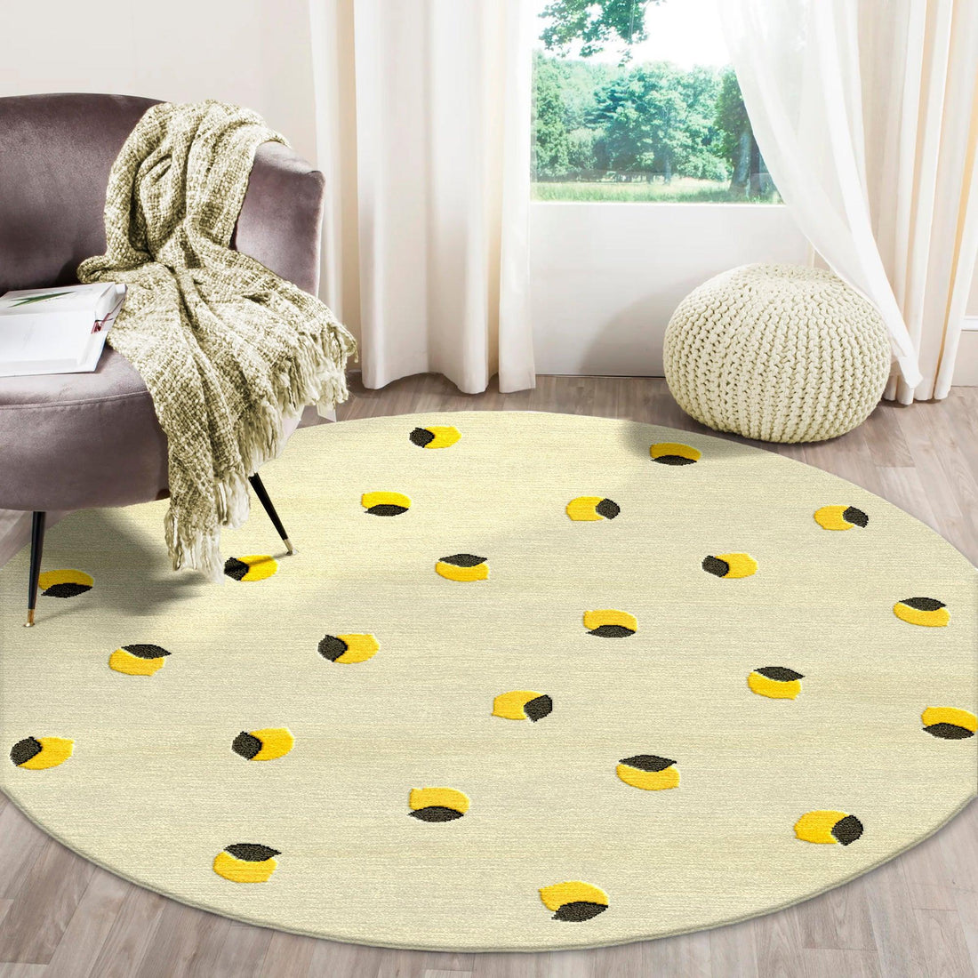 8a5a1e-8b.myshopify.com Round Ivory Spot Wool Silk Rug for Living Spaces | F-HT-019