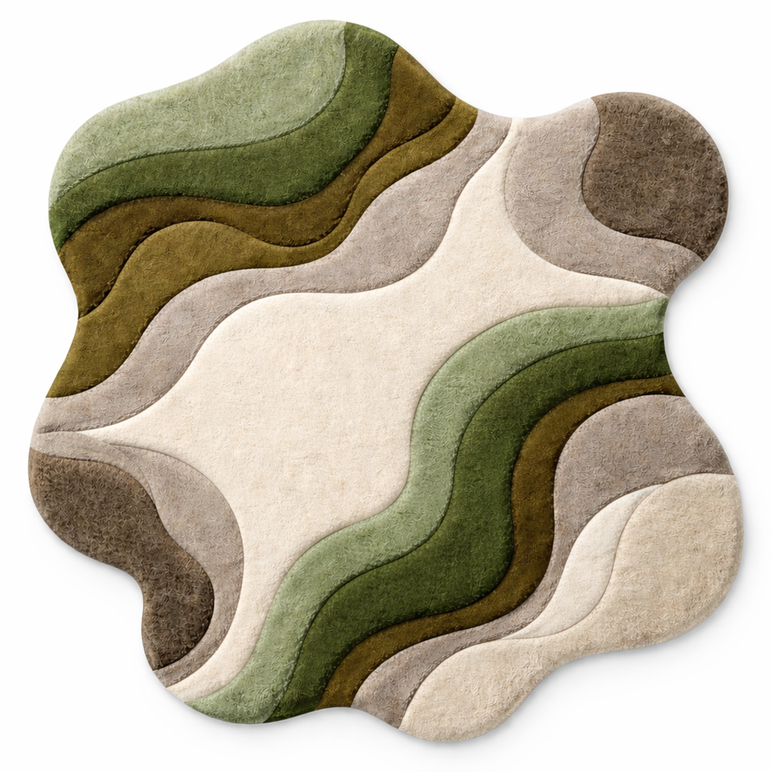 Modern Abstract Handmade Area Rug – Luxury Green &amp; Neutral Wavy Designer Carpet for Living Room | USA Collection