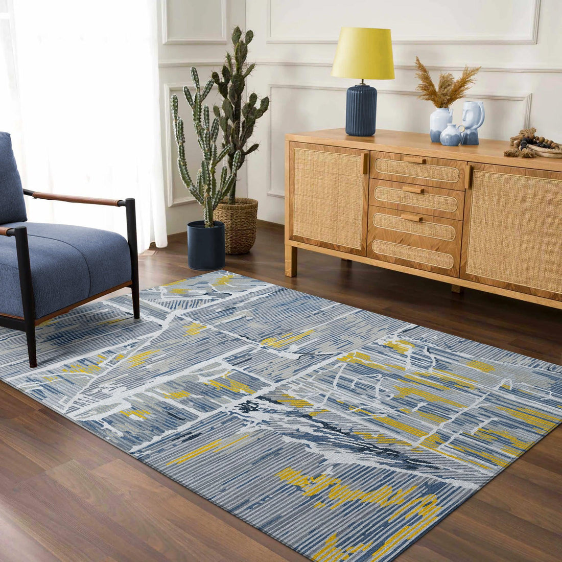 8a5a1e-8b.myshopify.com Abstract Blue Gold Wool Hand Tufted Carpet Rug for Living Spaces | F-HT-023