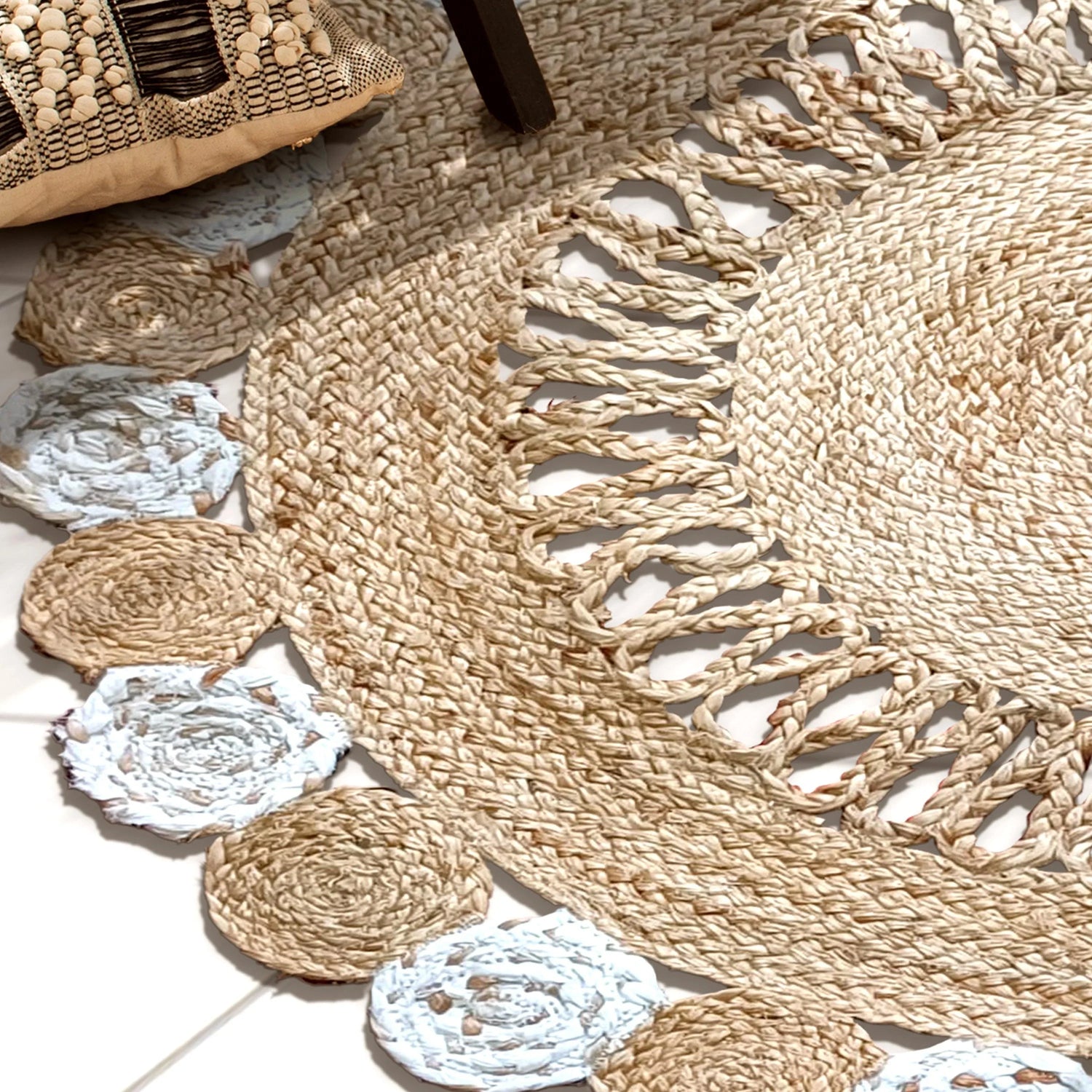 Braided Cotton Natural Jute Rug-Farookht F-JU-001