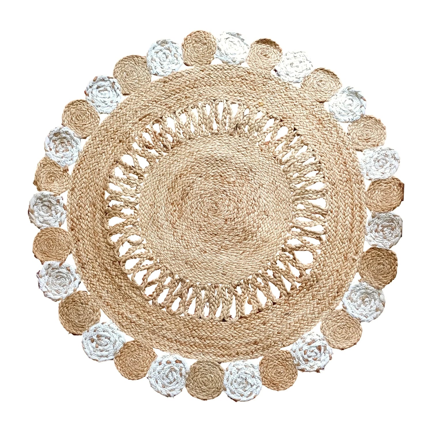Braided Cotton Natural Jute Rug-Farookht F-JU-001