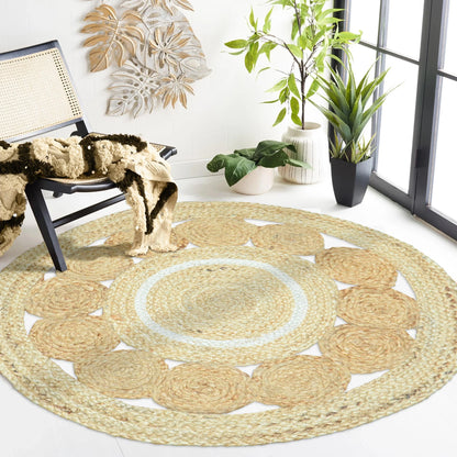 Round Jute Rug – Braided Natural Farmhouse Carpet F-JU-006