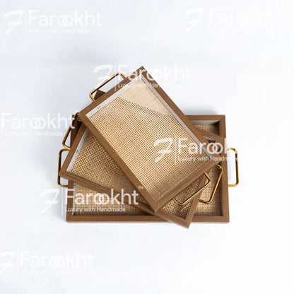 Handwoven Rattan Square Serving Trays – Natural Decorative Platter Set