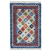 Navy Geometric Handwoven Wool Blend Area Rug | Farookht