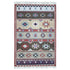 Handwoven rust beige geometric wool-blend rug with teal and purple accents, fringe edges and tribal pattern. Available in multiple sizes for all living spaces