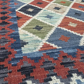 Navy Geometric Handwoven Wool Blend Area Rug | Farookht