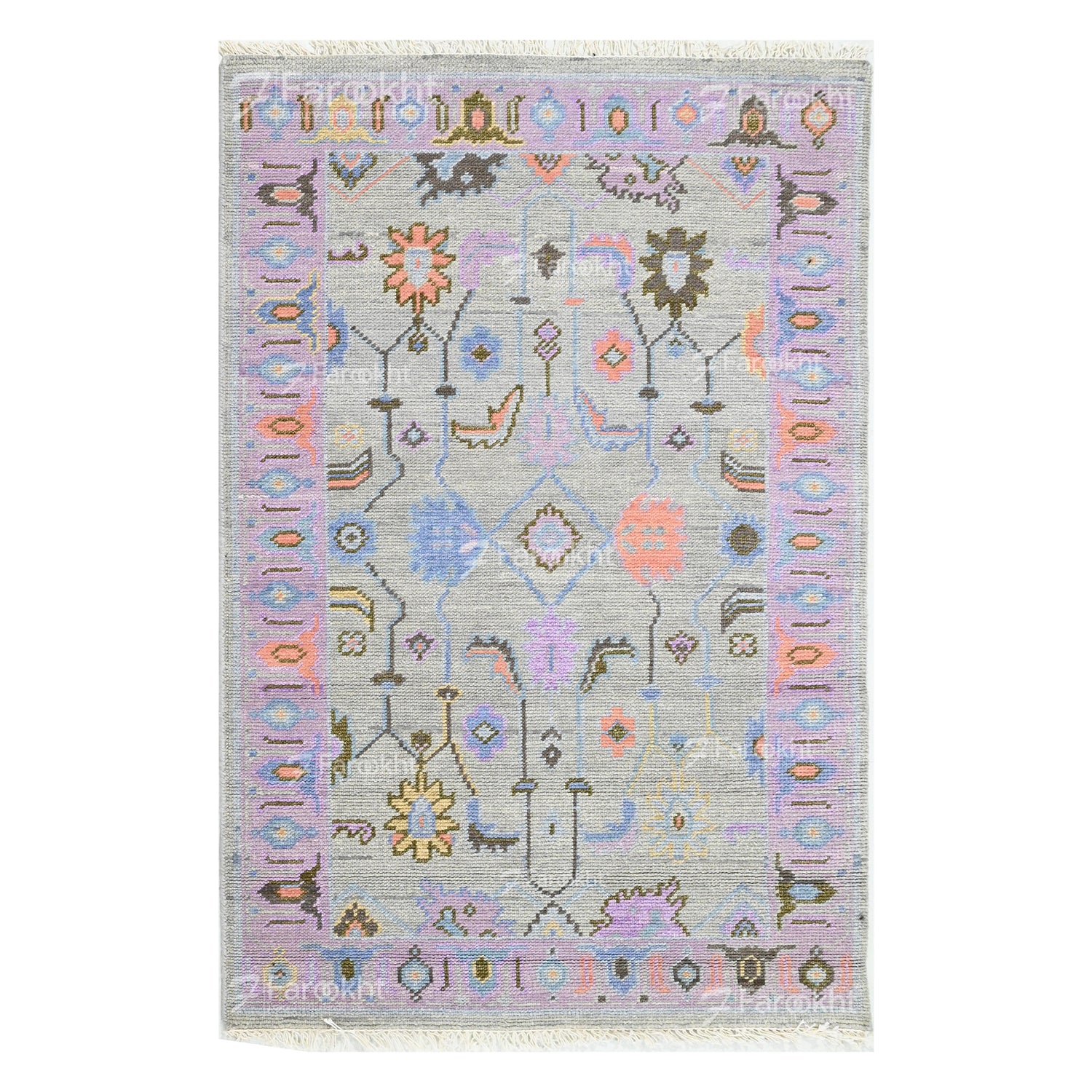 Handmade pastel tribal wool rug for living room decor