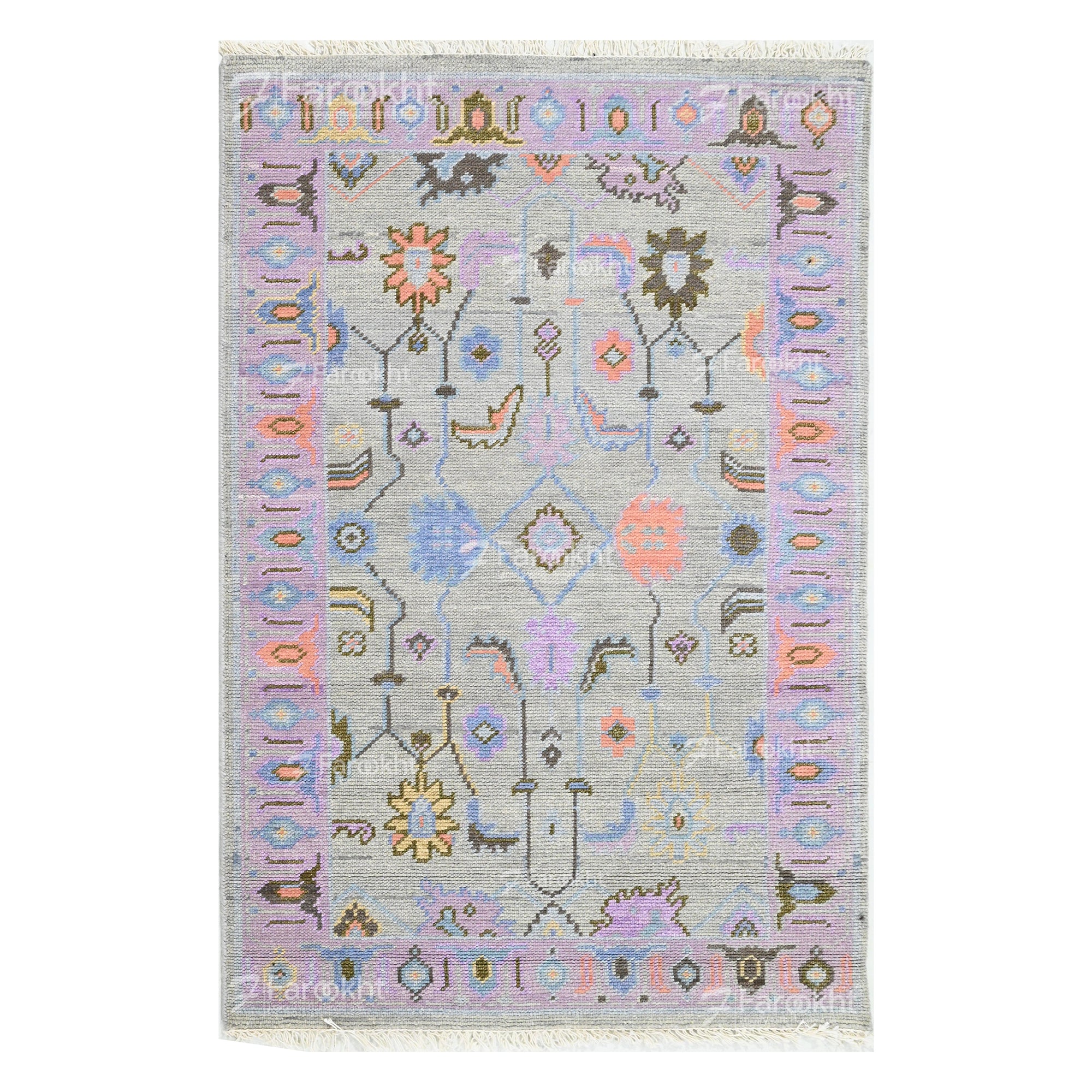 Handmade pastel tribal wool rug for living room decor