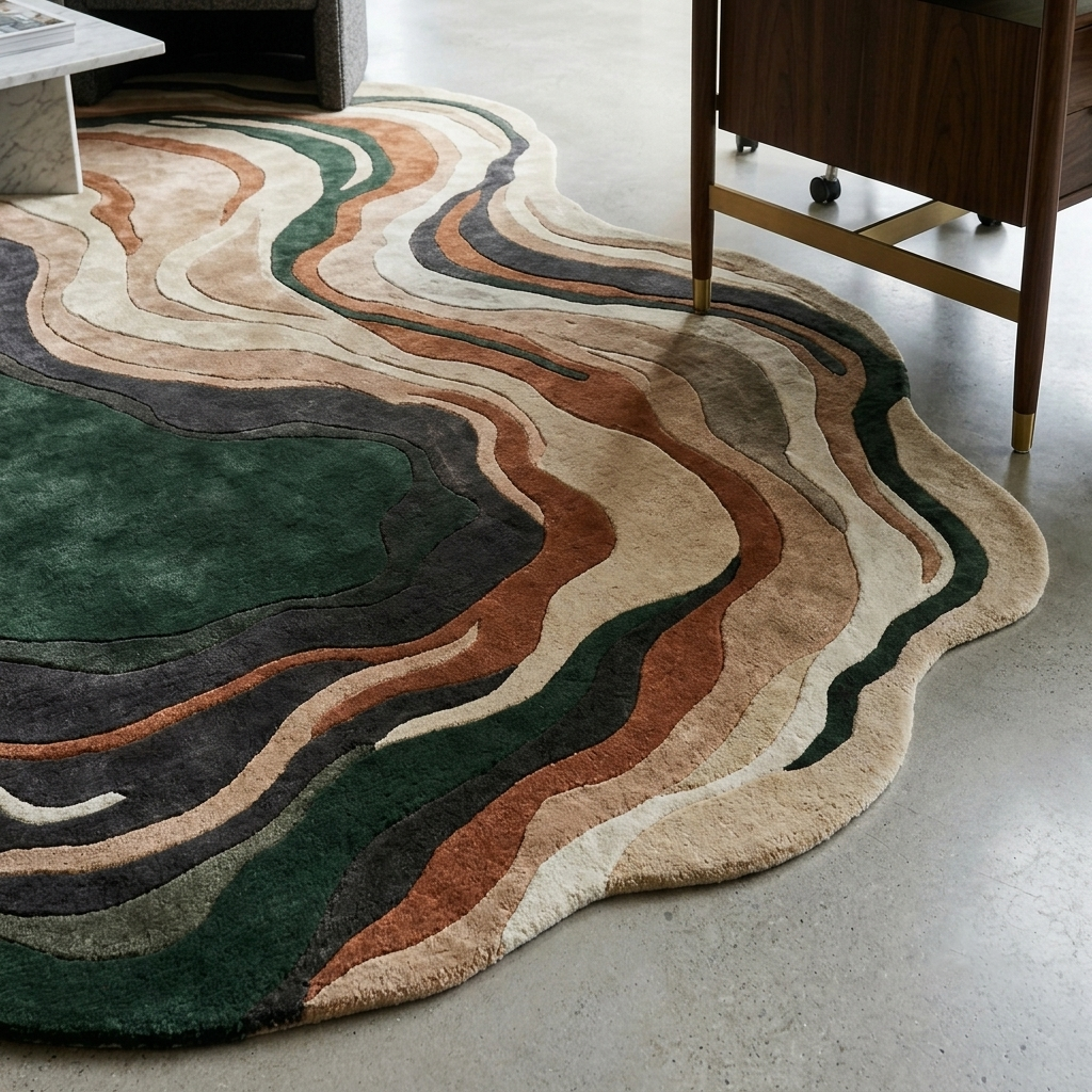 Modern wavy contour wool rug