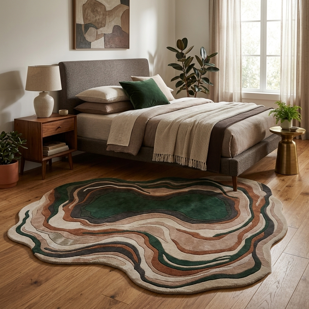 Hand tufted wool rug with wavy pattern