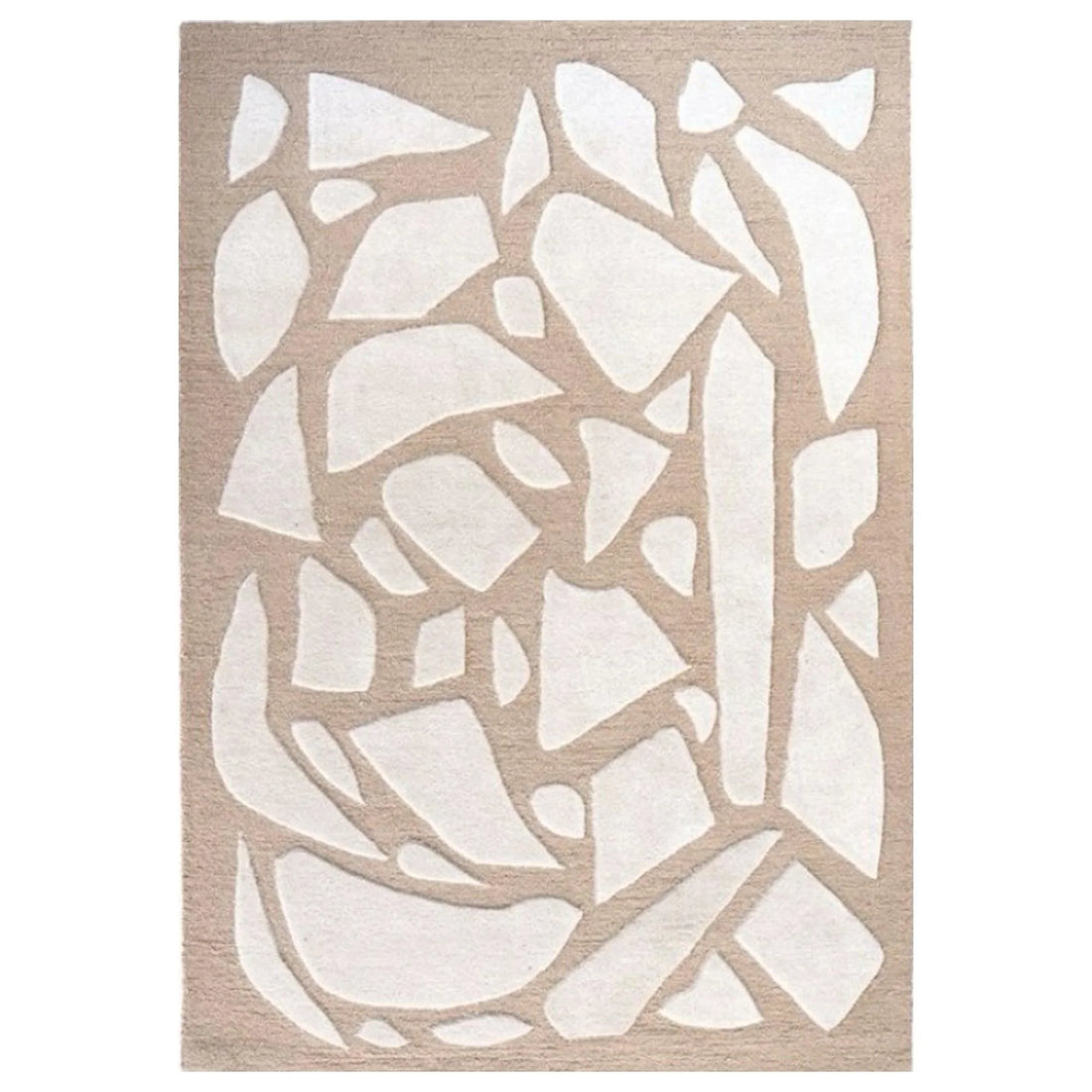 Cream Beige Abstract Hand Tufted Wool Blend Area Rug