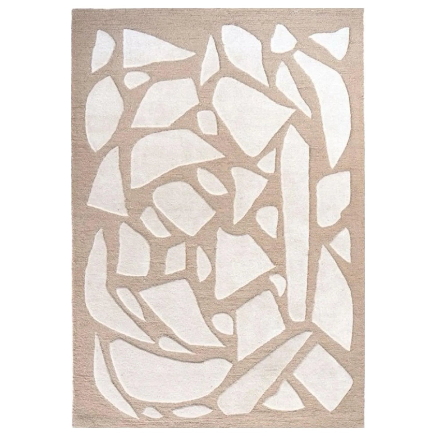 Cream Beige Abstract Hand Tufted Wool Blend Area Rug