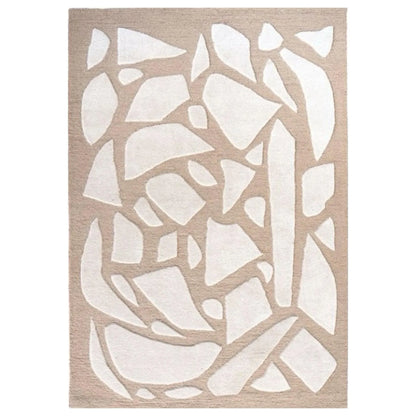 Cream Beige Abstract Hand Tufted Wool Blend Area Rug