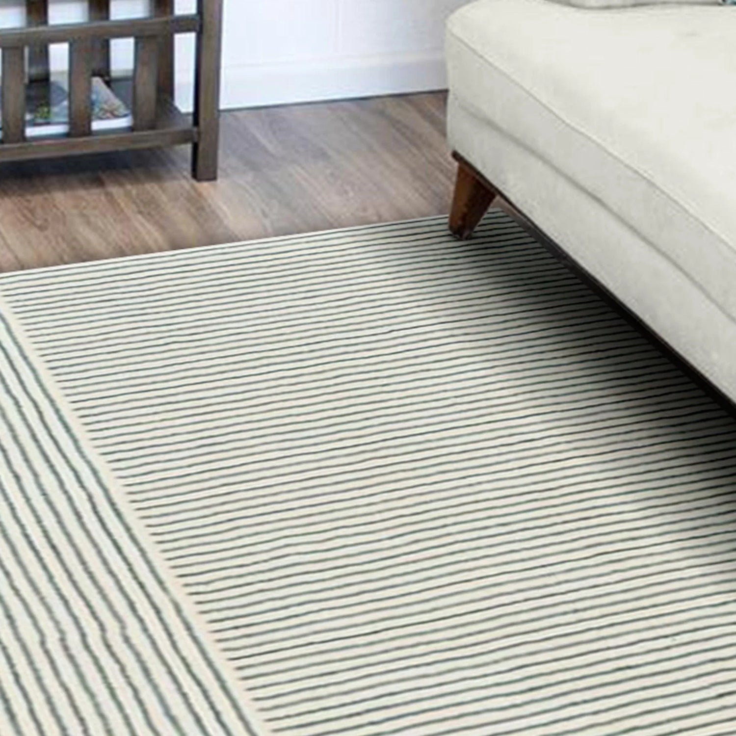 Navy Stripe Wool Silk Hand Tufted Carpet Rug for Living Spaces | F-HT-012 - Farookht