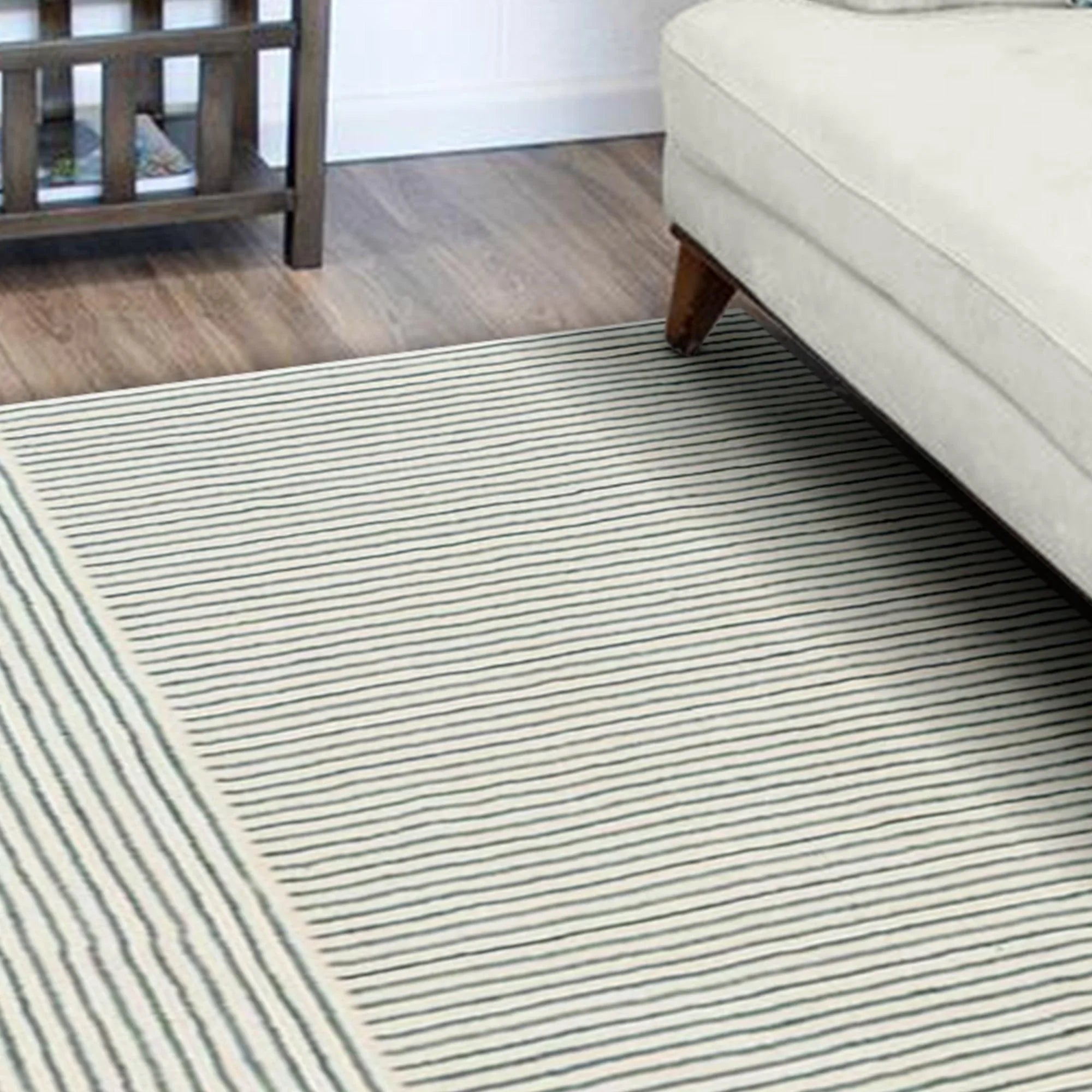 Navy Stripe Wool Silk Hand Tufted Carpet Rug for Living Spaces | F-HT-012 - Farookht