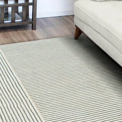 Navy Stripe Wool Silk Hand Tufted Carpet Rug for Living Spaces | F-HT-012 - Farookht