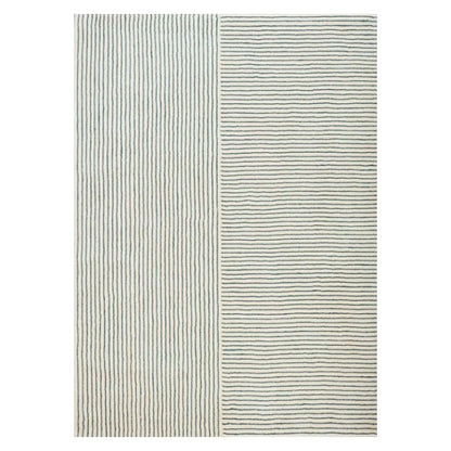 Navy Stripe Wool Silk Hand Tufted Carpet Rug for Living Spaces | F-HT-012 - Farookht