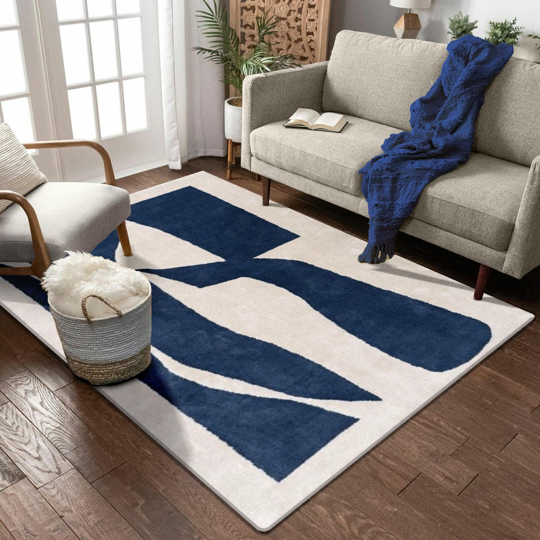 Navy Abstract Wool Hand Tufted Carpet Rug for Living Spaces | F-HT-013 - Farookht