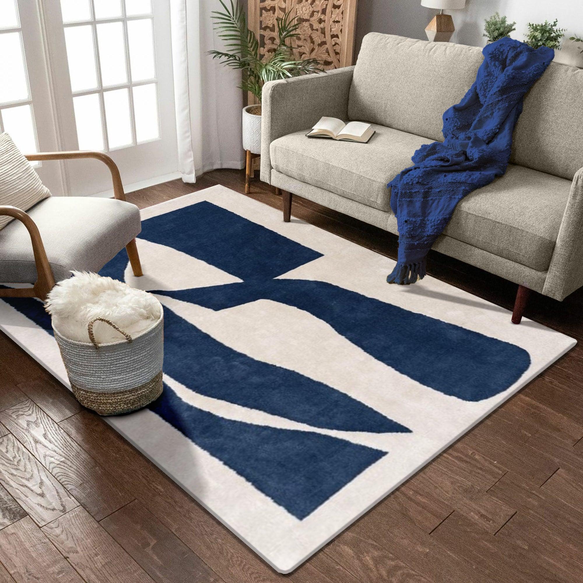 Navy Abstract Wool Hand Tufted Carpet Rug for Living Spaces | F-HT-013 - Farookht