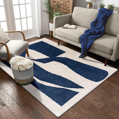 Navy Abstract Wool Hand Tufted Carpet Rug for Living Spaces | F-HT-013 - Farookht