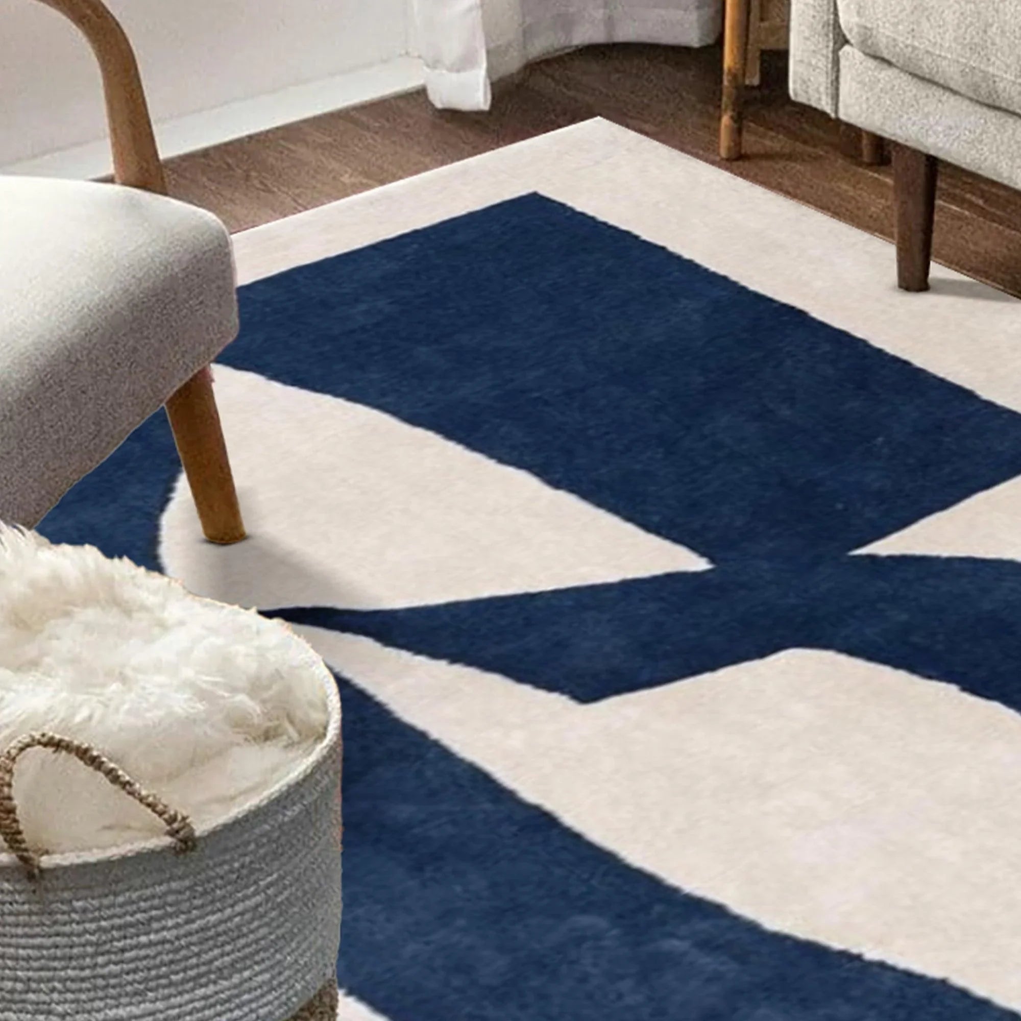 Navy Abstract Wool Hand Tufted Carpet Rug for Living Spaces | F-HT-013 - Farookht