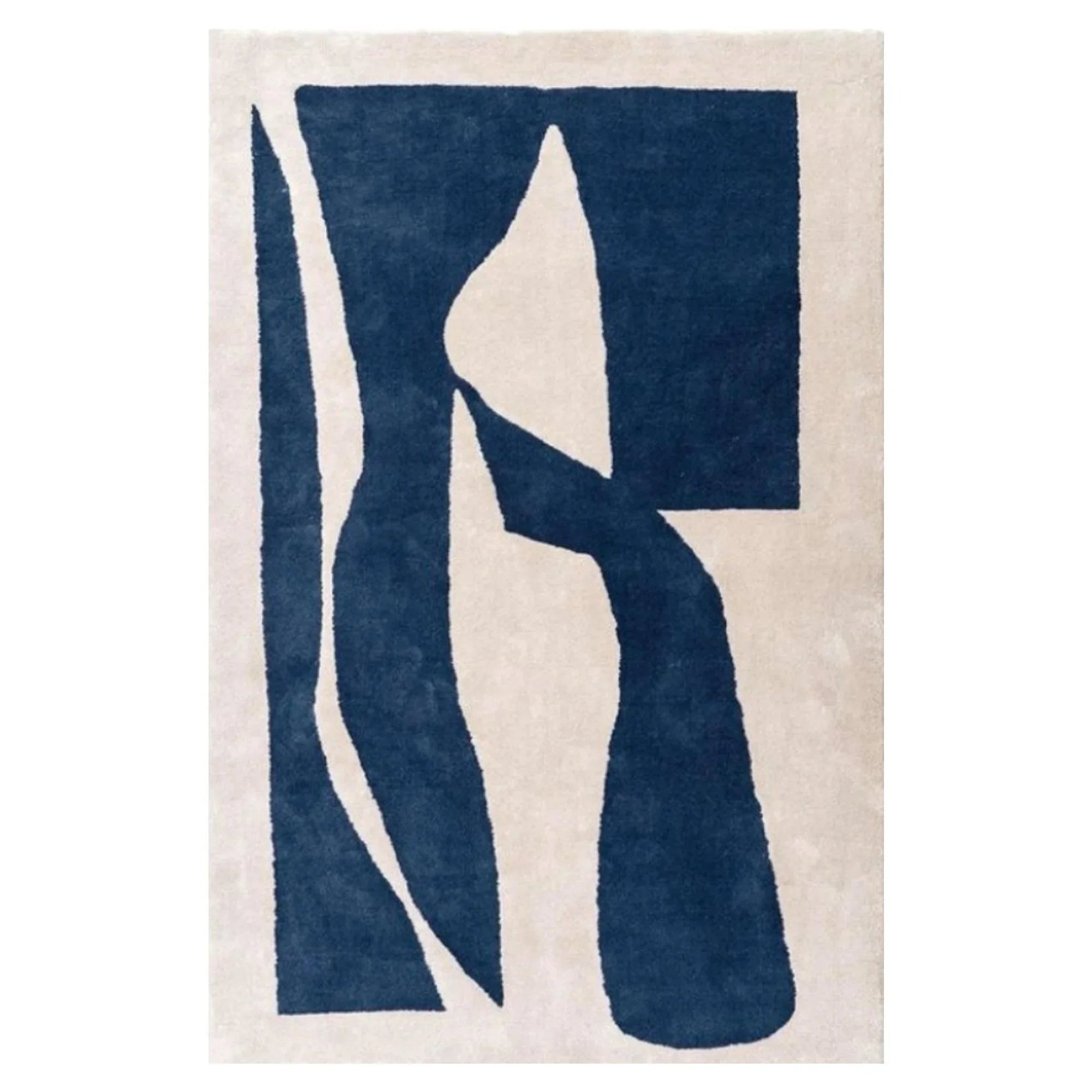 Navy Abstract Wool Hand Tufted Carpet Rug for Living Spaces | F-HT-013 - Farookht