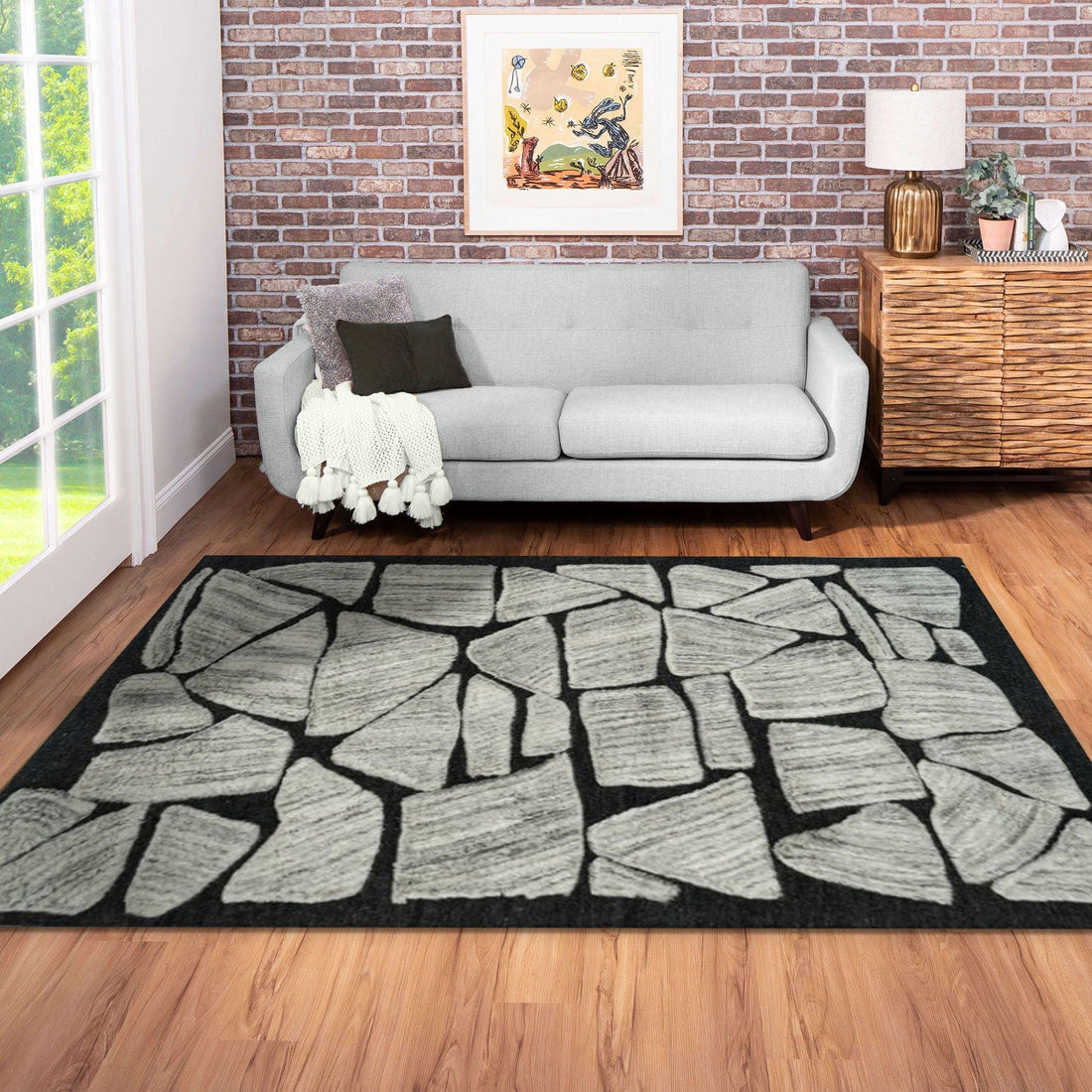 Gray Geometric Wool Silk Hand Tufted Carpet Rug for Living Spaces | F-HT-014 - Farookht