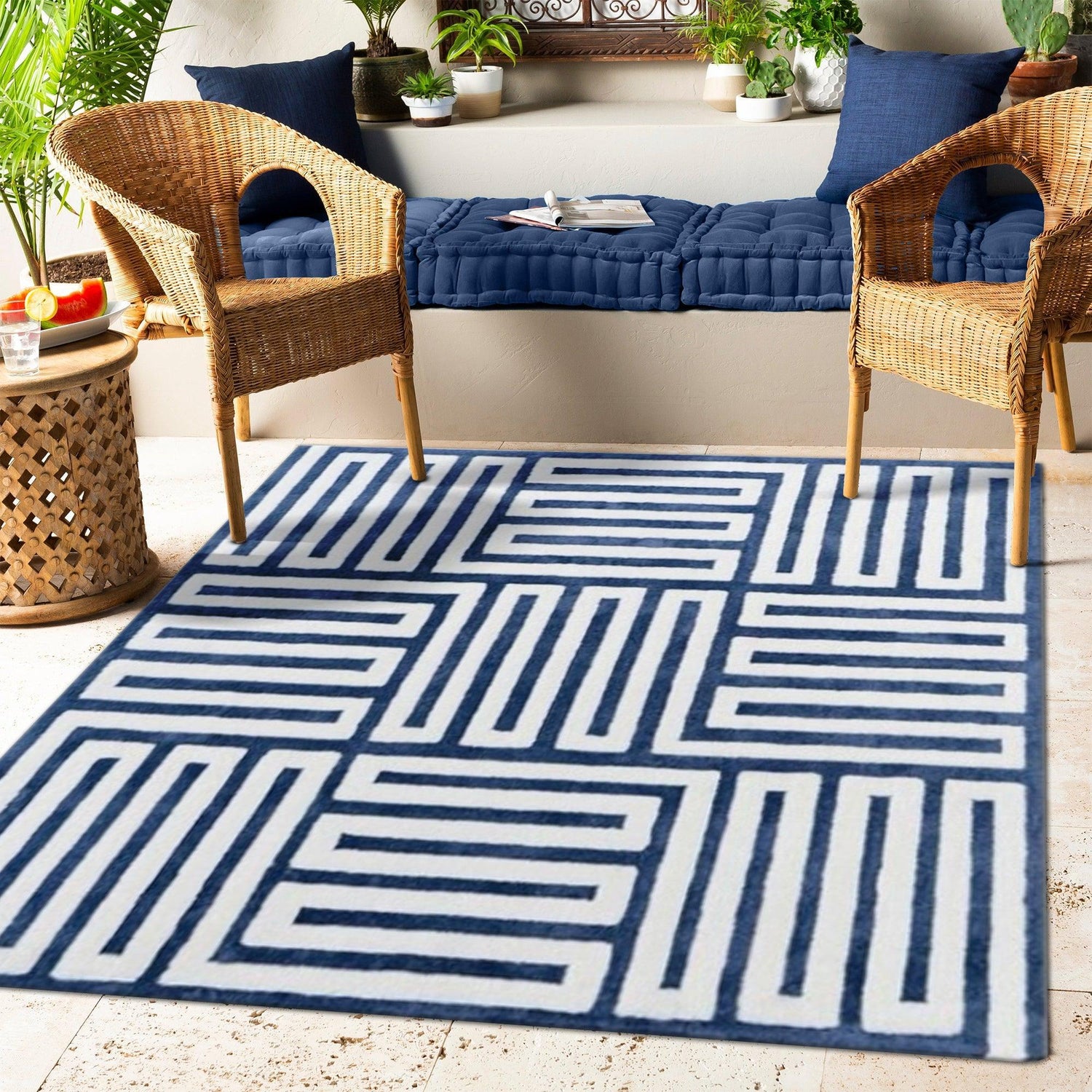 Navy Blue and White Hand Tufted | F-HT-016 - Farookht