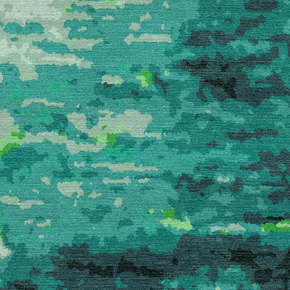 8a5a1e-8b.myshopify.com Teal Abstract Wool Silk Hand Tufted Carpet Rug for Living Spaces | F-HT-017
