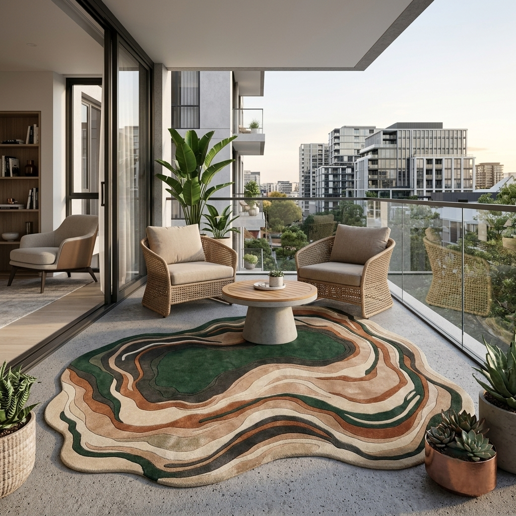 Handmade green abstract area rug