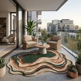Handmade green abstract area rug