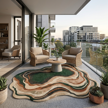 Handmade green abstract area rug