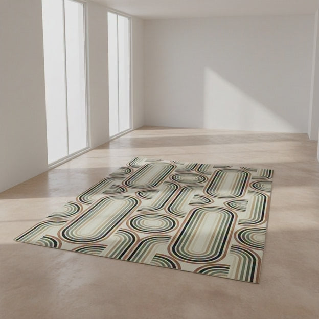 Olive Sage Green Geometric Hand-Tufted Wool Blend Area Rug