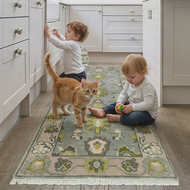 Luxury Handmade Wool Blend Floral Runner Rug